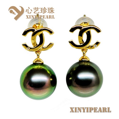 (9-10mm孔雀绿)珍珠耳钉XY15189__心艺珍珠饰品网-饰品图片