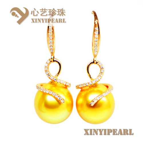 (10-11mm深金色)珍珠耳环XY15292__心艺珍珠饰品网-饰品图片