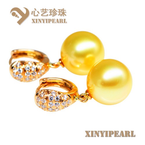 (11.3mm金色)珍珠耳坠XY15315|心艺淡水珍珠饰品图片