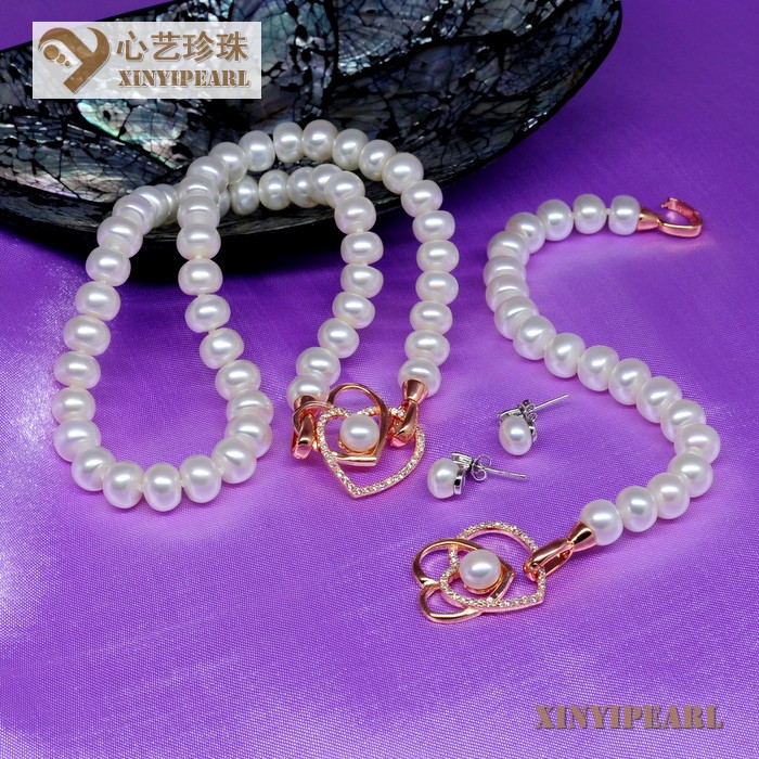 (9-10mm白色)珍珠套装SC12264|心艺淡水珍珠饰品图片