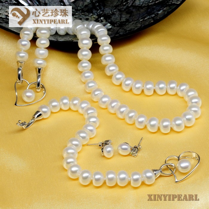 (9-10mm白色)珍珠套装SC12265|心艺淡水珍珠饰品图片