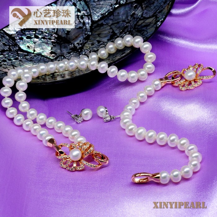 (8-9mm白色)珍珠套装SC12266-1|心艺淡水珍珠饰品图片