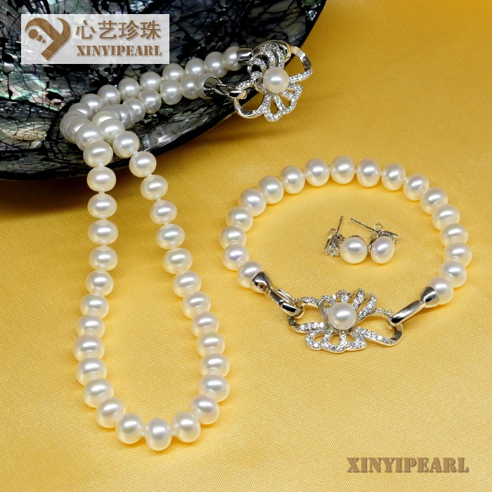 (8-9mm白色)珍珠套装SC12266-2|心艺淡水珍珠饰品图片