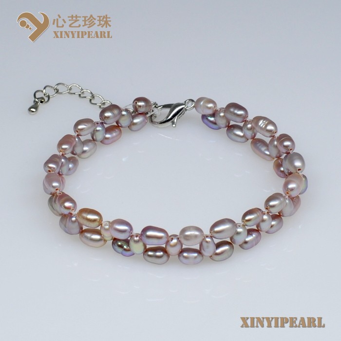 心艺珍珠图片:(4-5mm 紫色)珍珠手链XY13006-3